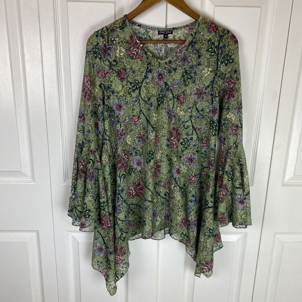 Dor Dor Couture M Lace Blouse Tunic Top Floral romantic Flare fairy whimsical